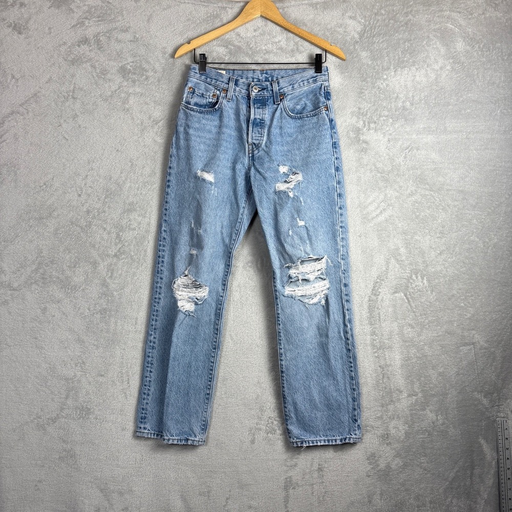 Levi's Jeans 501 Original Distressed Size 26 Blue High Rise Straight Leg Denim